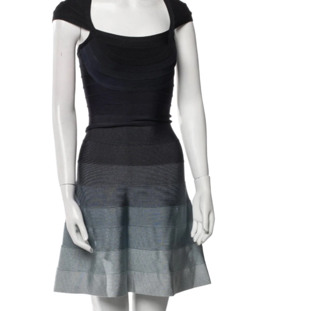 Rare Hervé Leger Blue Ombre Cap-Sleeve Bodycon Bandage Dress